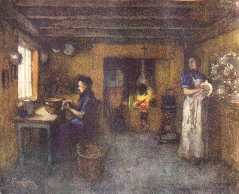BELGIUM. Interior of a Farmhouse, Duinhoek 1908 old antique print picture